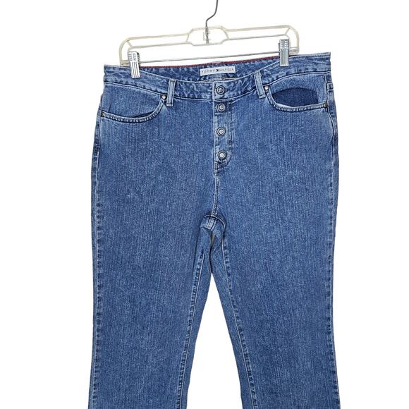 Vintage Y2K Tommy Hilfiger Button Fly Denim Jeans Cropped Short Capri Size 14 - Picture 4 of 16